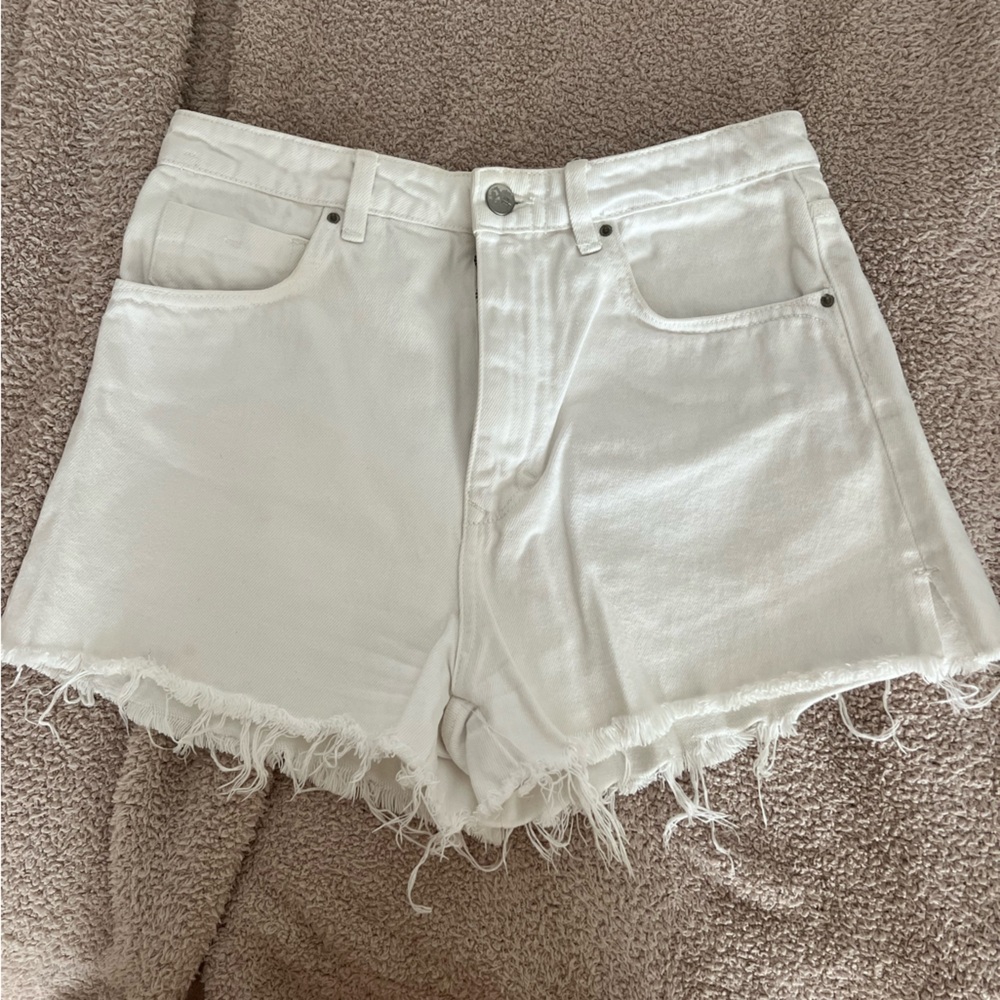 Zara white cut off high waisted denim shorts 6